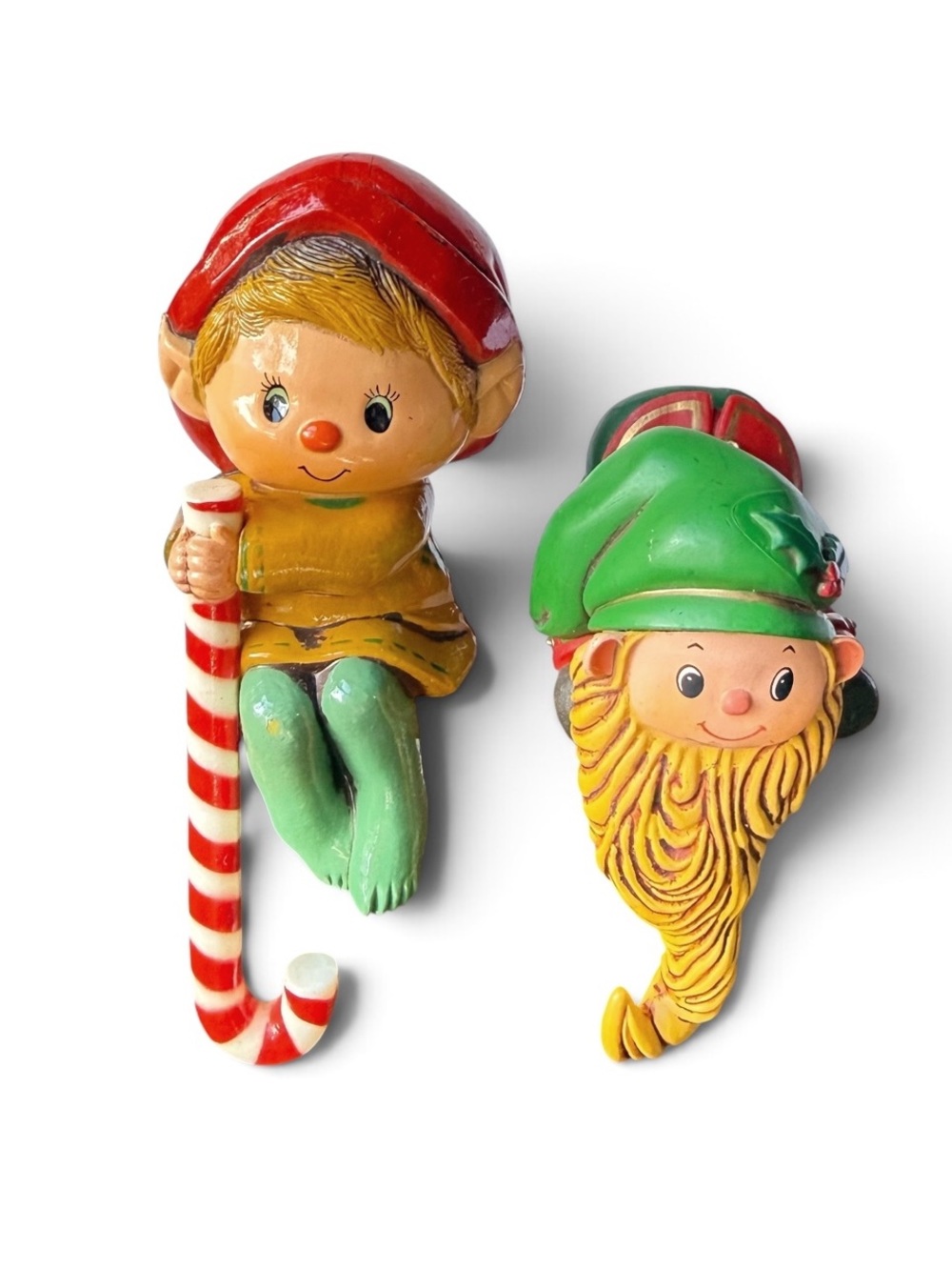 Vintage 1970s Hallmark Christmas Set of Elf Elves Stocking Hangers Shelf Sitters